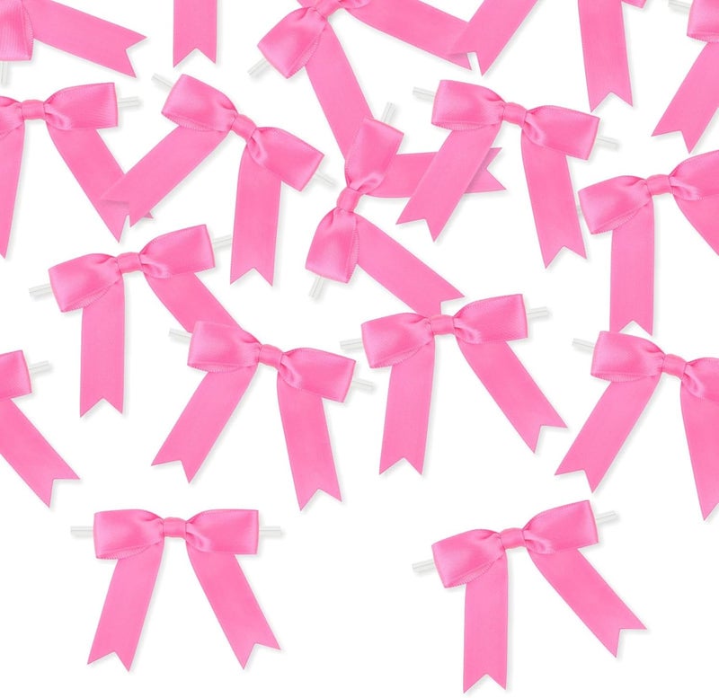 Meseey 50 Pcs 3 Inches Twist Tie Satin Ribbon Bows Hot Pink Pretied Premade Craft Bows for Treat Bags Gift Wrapping Basket Wedding Baby Shower Brithday Christmas Party (3", Hot Pink) - Image 4